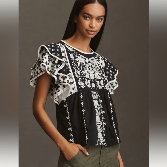 FARM Rio Tops - NWT new small Anthropologie x farm Rio printed flutter sleeve top black white
